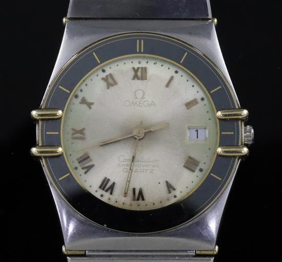A gentlemans 1980s steel and gold Omega Constellation Chronometer quartz wrist watch,